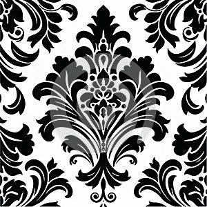 Bold Black And White Damask Pattern On White Background photo
