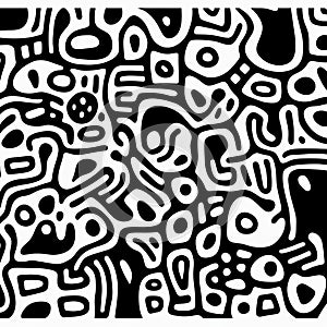 Bold Black And White Doodle With Organic Shapes And Mesoamerican Influences