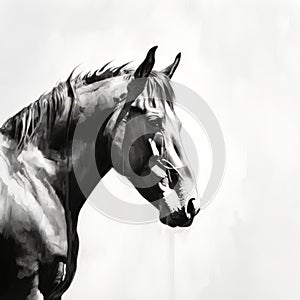 Bold Black And White Horse Art: Minimalist Realism With Hyper-realistic Atmospheres