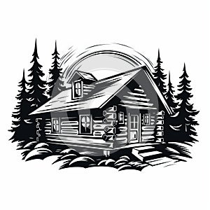 Bold Black And White Log Cabin Graphic With Vintage Style