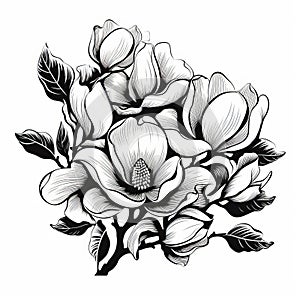 Bold Black And White Magnolia Blooms: Tattoo-inspired Illustration