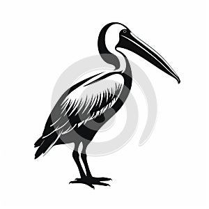 Bold Black And White Pelican Bird Illustration With Stenciled Iconography