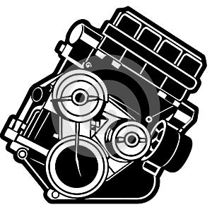 V-Engine Black and White Vector Icon