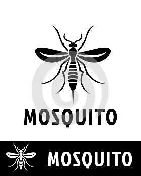A bold black and white vector illustration of a mosquito