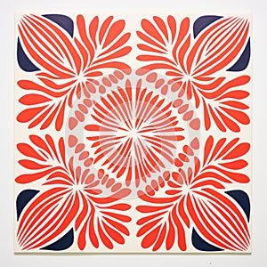 Bold Block Print Inspired Coralred Flower Tile Design