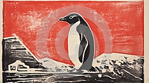 Bold Block Print Of A Penguin By William Franklin Delano