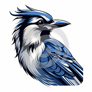 Bold Blue Jay Bird Headshot: Monochrome Portrait Vector Illustration
