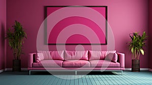 Bold And Bright: Large Pink Sofa And Picture Frame In 8k Resolution