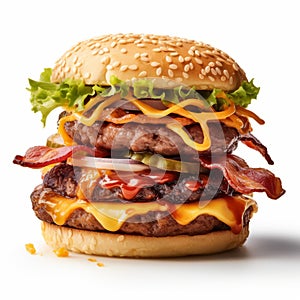 Bold And Busy: Layered Illusions Of A Large Bacon Cheeseburger