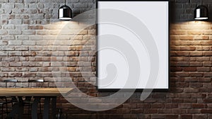 Bold And Busy: A Restaurant Table With Blank White Poster And Brick Wall