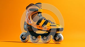 Bold Chromaticity: Industrial Design Inline Skate On Orange Background