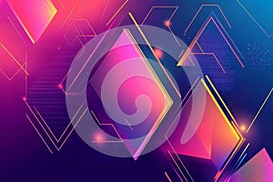 A bold, colorful abstract background featuring dynamic geometric patterns. Sharp-edged neon