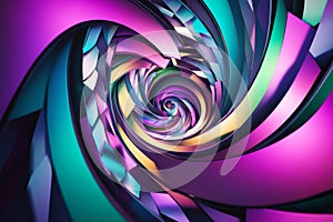 A bold, colorful abstract background with swirling geometric vortexes. The complex, layered photo