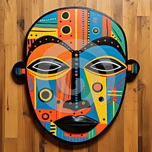 Bold And Colorful African-inspired Mask On Wooden Wall