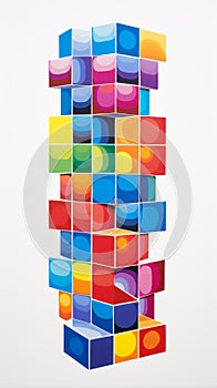 Bold Colorful Brick Tower: Commissioned Sculpture By Victor Vasarely