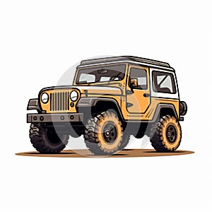 Bold And Colorful Cartoon Jeep On White Background