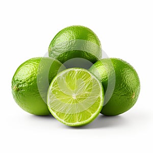 Bold And Colorful: Four Limes On A White Background