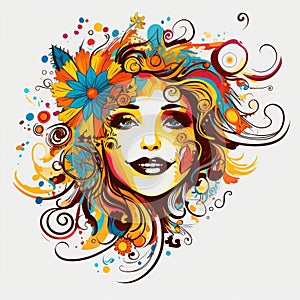 Bold And Colorful Graphic Design: Beautiful Girl Face With Floral