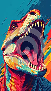 Bold and Colorful Pop Art Raptor Snarling in Blocky Style AI Generated