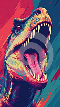 Bold and Colorful Pop Art Raptor Snarling in Blocky Style AI Generated