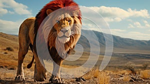 Bold And Colorful Red Lion In The Desert - Imax Style