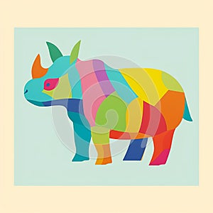 Bold And Colorful Rhino Art: Geometric And Carved Animal Figures