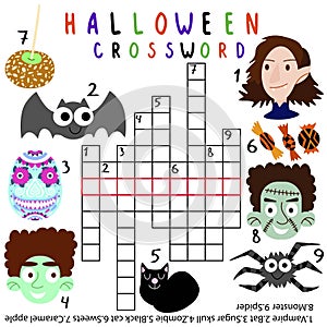 Bold colors funny halloween crossword vector printable worksheet