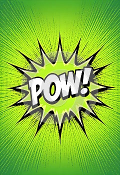 Bold Comic Style Pow Explosion With Vibrant Green Burst For Dynamic Pop Art Designs