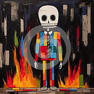 Bold And Contemporary: De Stijl Skeleton In Fire photo