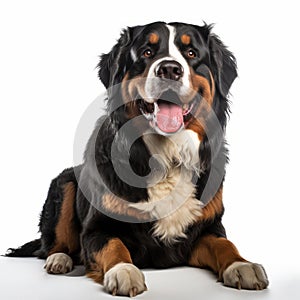 Bold And Contrasting Colors: Bernese Mountain Dog In White Studio Background