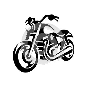 bold cruiser motorcycle silhouette black white vector with dynamic front side view