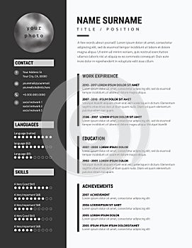 Bold CV / resume - minimalist modern sleek design - black photo