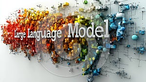 A bold 3D rendering of the text "Large Language Model" on a crisp white background, with soft shadows adding depth.