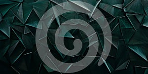 A bold dark green background with contrasting, sharp, angular lines creating an abstract geometric