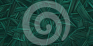 A bold dark green background with contrasting, sharp, angular lines creating an abstract geometric