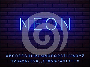 Bold dark nice cute magical style blue editable color neon font set