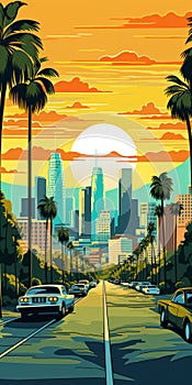 Bold And Detailed Cityscape: Los Angeles In Roy Lichtenstein Style