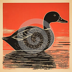 Bold Duck Woodcut Inspired By Martin Hayes And William Stanley Haseltine
