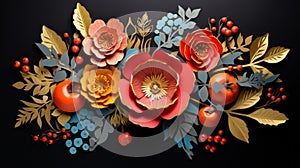 Bold And Elaborate 3d Floral Arrangements On A Dark Background