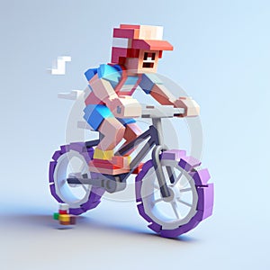 Bold And Elaborate 3d Pixel Character Cycling On White Surface