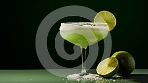 Bold And Elegant Green Margarita With Lime Wedge And Salt