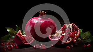 Bold And Exotic Pomegranate Still-life On Dark Background photo