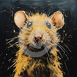 Bold And Expressive Yellow Rat Painting On Black Canvas photo