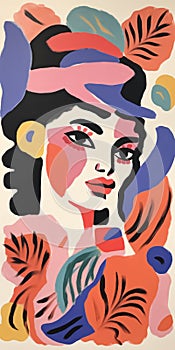 Bold Fauvist Woman: Abstract Head With Colorful Petals In Graphic Elegance