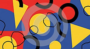 Bold Geometric Pattern - Primary Colors and Dynamic Shapes Composition