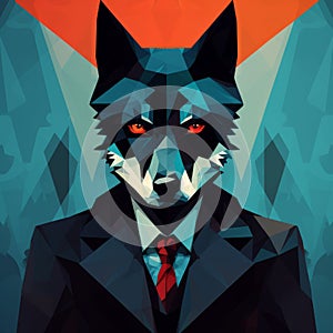 Bold Geometries: The Suprematism Werewolf - Dark Cyan And Red Art photo