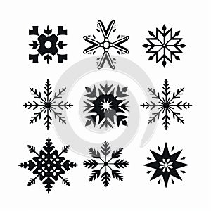 Bold And Graceful: Eight Unique Black Snowflakes Vector Art photo