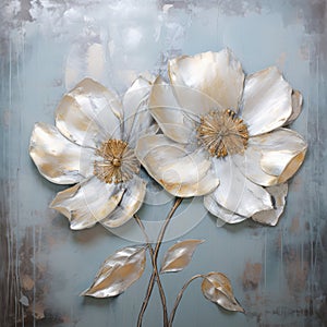 Bold And Graceful: Mirrored Flowers Canvas In Silver And Gold