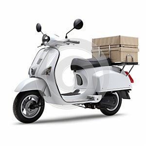 Bold And Graceful White Scooter With Box And Basket