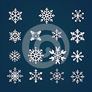 Bold Graphic Design Snowflake Vector Icon Set On Blue Background